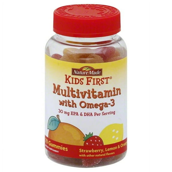 Nature's Maid Kids First Multivitamin with Omega-3 Gummies, Strawberry, Lemon & Orange, 70 Each - (Pack of 3)