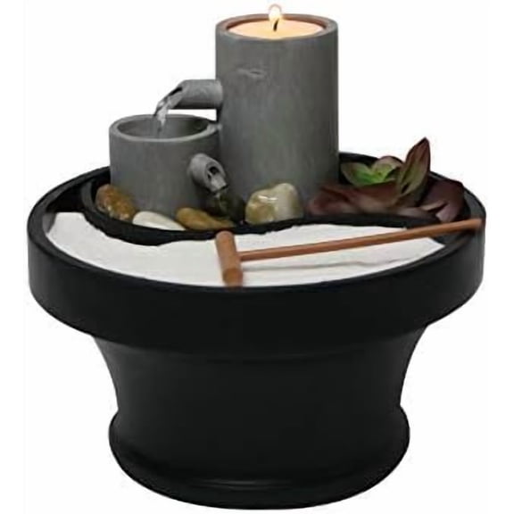 Natures Mark Relaxation Indoor Tabletop Water Fountain Zen Garden Combo Dcor with Tealight Candle Holder, Succulents, and Accessories (6H x 7D) (Candle Not Included)$$Home Decor, Kitchen, & Other