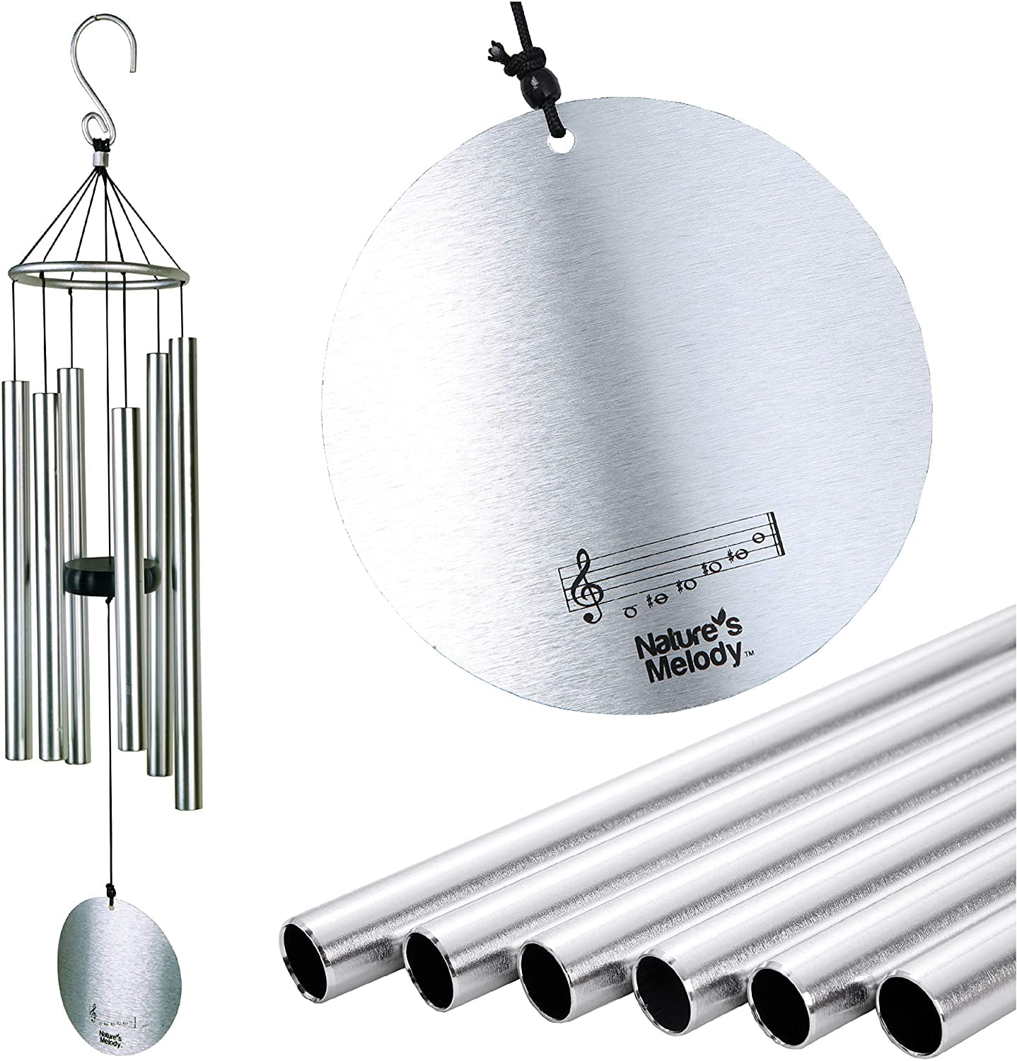 Nature's Melody 28" Silver Aluminum Outdoor Wind Chimes