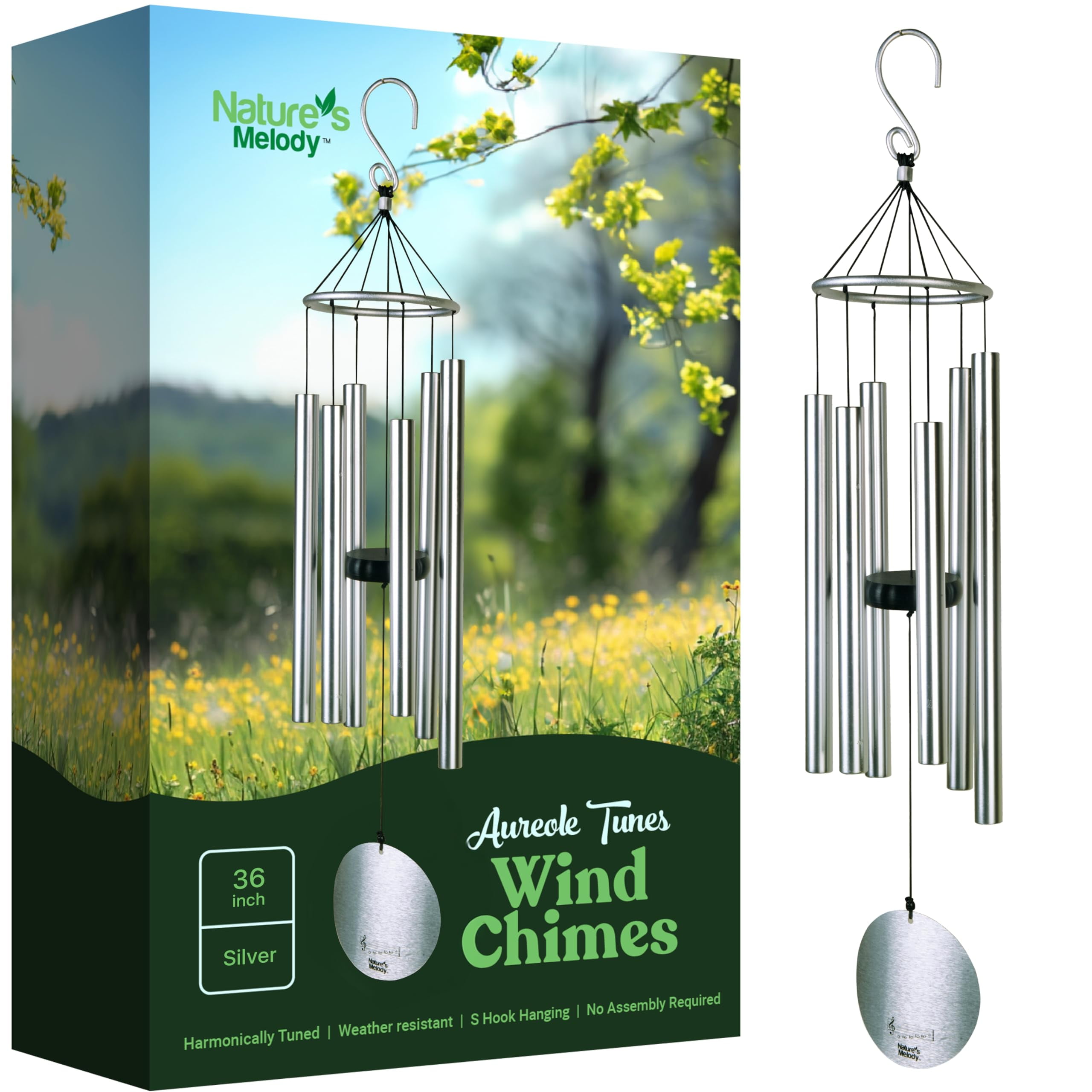 Nature's Melody 36" Silver Aluminum Outdoor Wind Chimes
