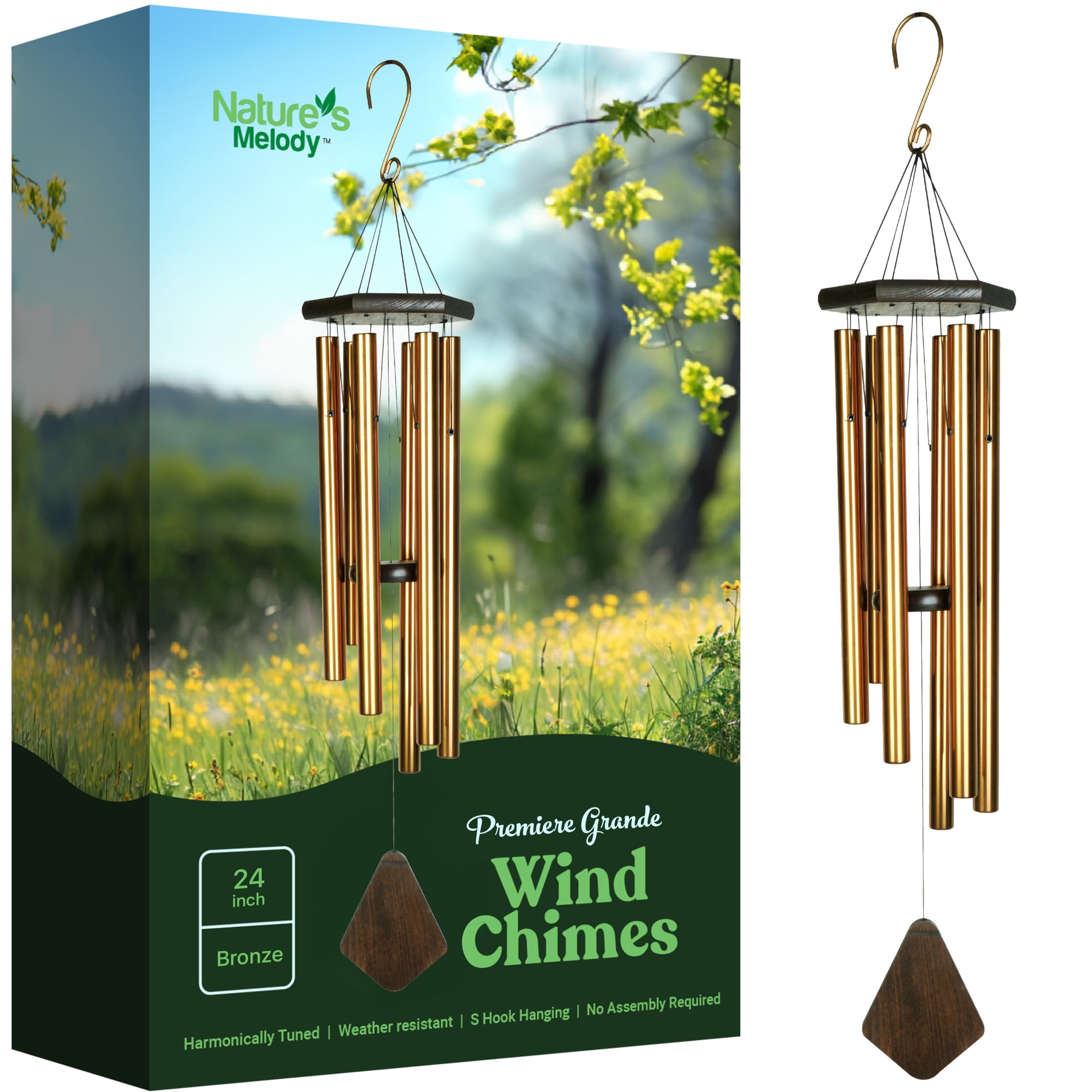 Bronze 24" Anodized Aluminum and Beech Wood Wind Chimes