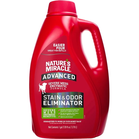 Natures Miracle Advanced Stain And Odor Eliminator for Dogs, Fresh Scent, Severe Mess Enzymatic Formula For Tough Pet Messes, 1 Gallon