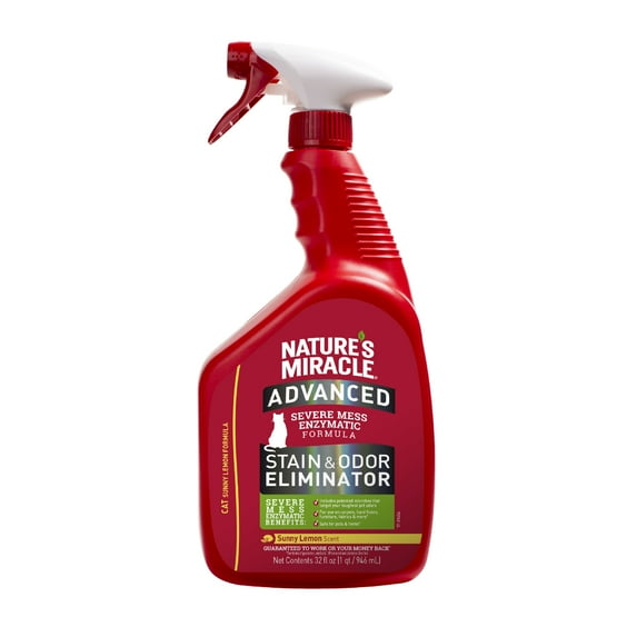 Nature’s Miracle Advanced Cat Stain & Odor Eliminator for Severe Cat Messes, Sunny Lemon, 32 oz