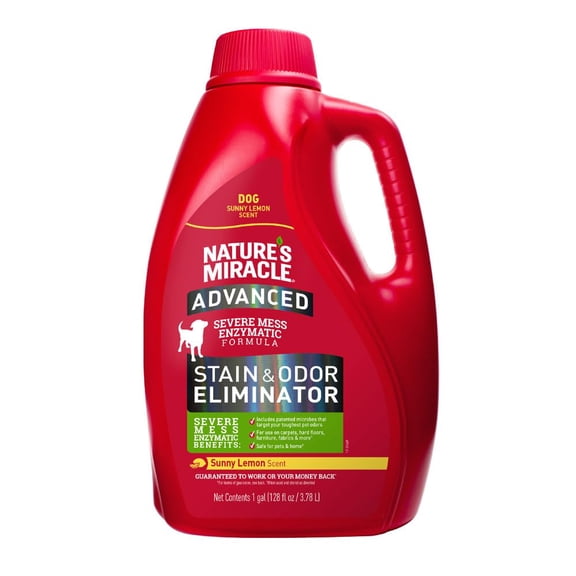 Natures Miracle Advanced Stain & Odor Eliminator, Sunny Lemon Scent, Severe Mess Enzymatic Formula For Tough Pet Messes, 1 Gallon
