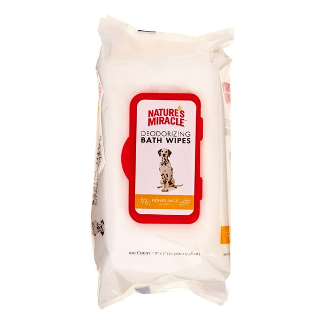Nature's Miracle Deodorizing Bath Wipes For Dogs, Honey Sage Scent 100