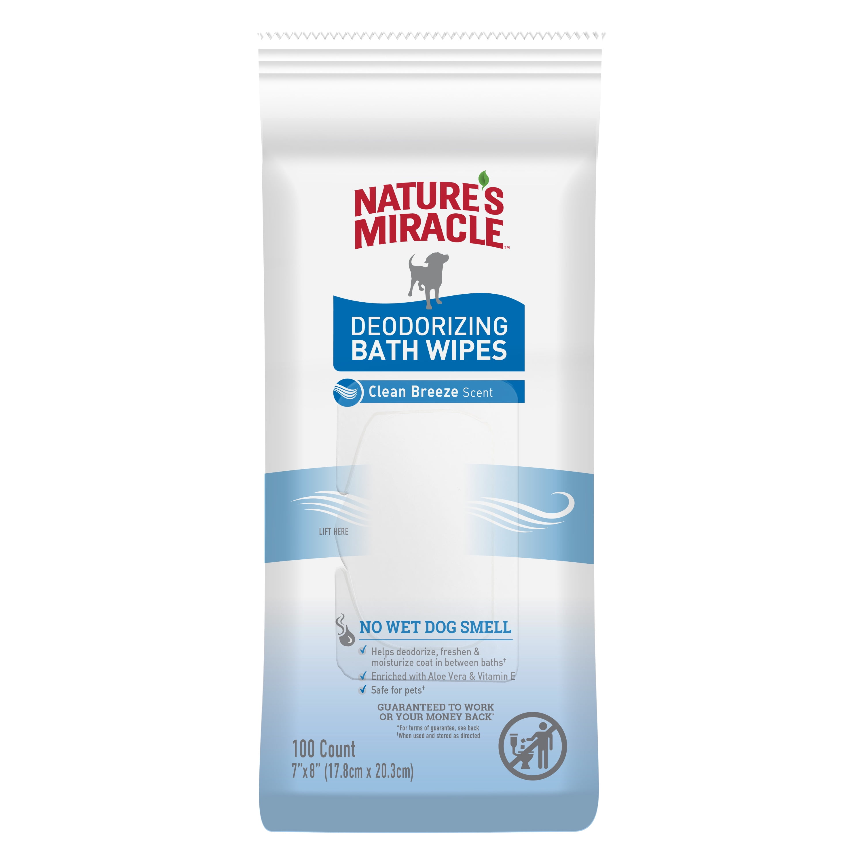 Natures Miracle Deodorizing Bath Wipes for Dogs Clean Breeze Scent