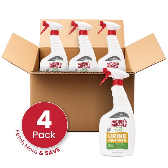 Natures Miracle Dog Urine Remover Enzymatic Formula, for Carpet, Hard Floors, Fabric and Furniture, 24 oz, 4 Sprayer Value Box