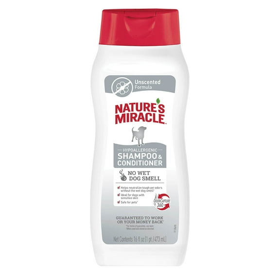 Nature's Miracle Hypoallergenic Shampoo & Conditioner for Dogs, Unscented, 16 oz.