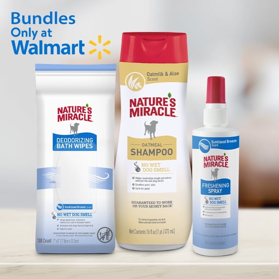Nature’s Miracle Odor Control Bundle for Dogs; Includes Oatmeal Shampoo, Deodorizing Bath Wipes, Freshening Spray