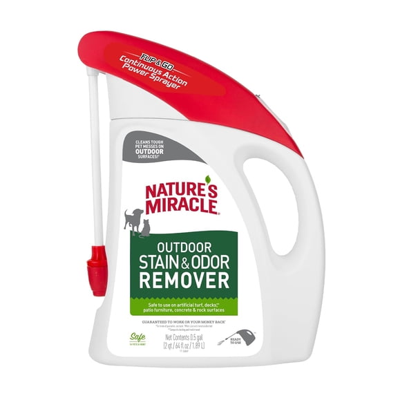 Natures Miracle Outdoor Stain & Odor Remover, 64 fl oz, Removes Dog & Cat Messes, Convenient Flip & Go Sprayer, Ready-to-Use, Multi-Pet & Multi-Mess Formula