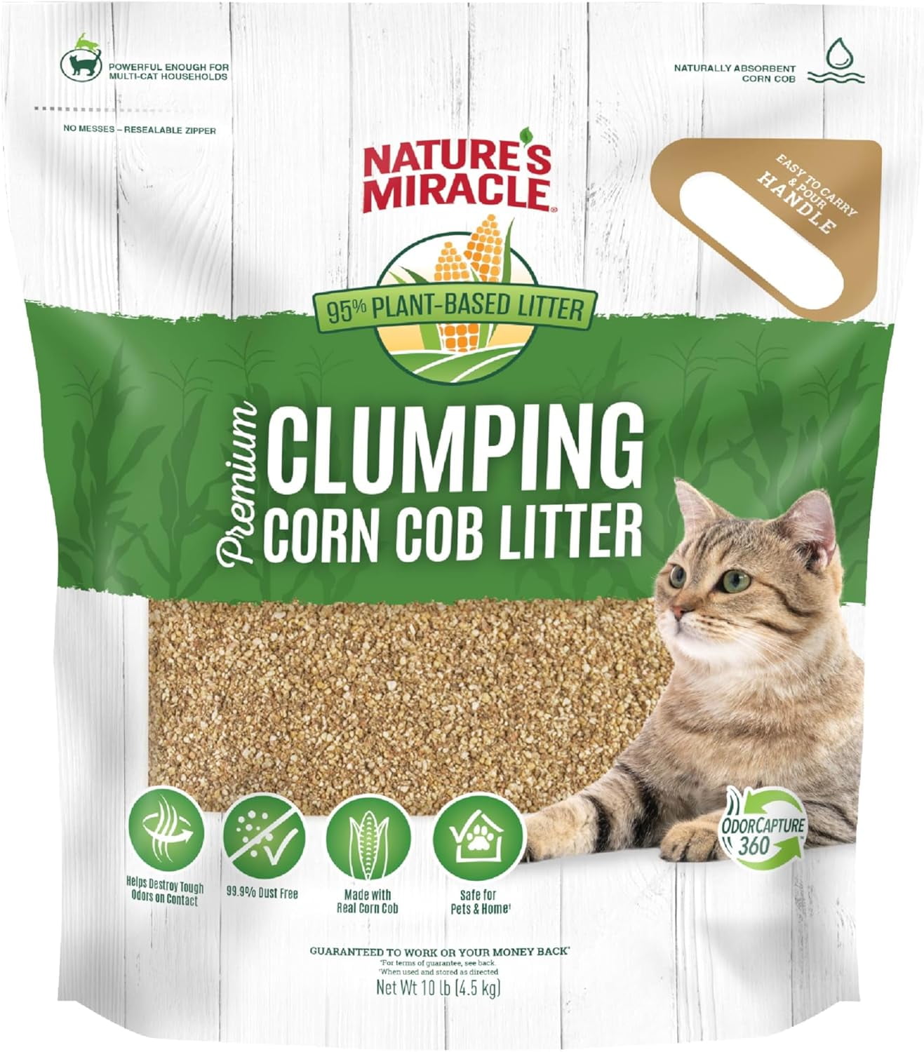 Natures Miracle Premium Clumping Corn Cob Litter, 10 Pounds, Made With Real Corn Cob For Fast-Clumping Litter For Multi-Cat Households
