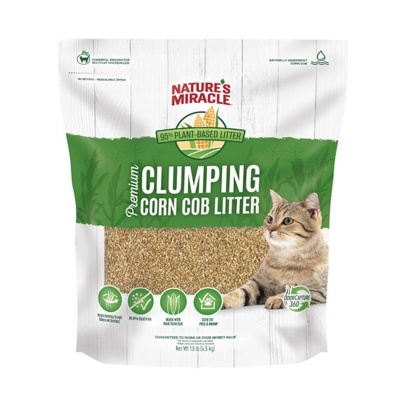 Nature’s Miracle Premium Clumping Corn Cob Cat Litter with Bio-Enzymatic Formula, 10 lb