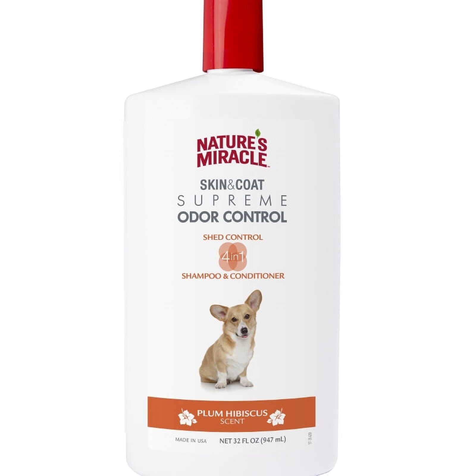 Nature s Miracle Skin Coat Supreme Odor Control Shed Control 4 in 1 Shampoo Conditioner Plum Hibiscus Scent 32 fl oz