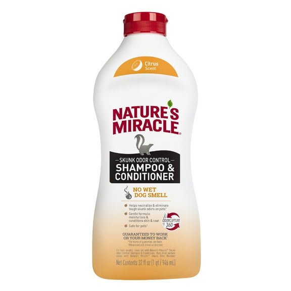 Natures Miracle Skunk Odor Control Shampoo & Conditioner, Citrus Scent, 32 oz