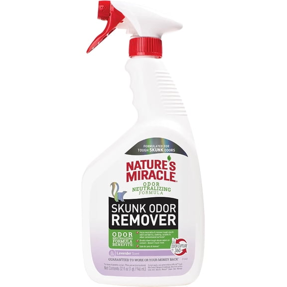 Natures Miracle Skunk Odor Remover with Lavender Scent, 32 Fluid Ounces, Removes Skunk Odors On Fabrics, Clothing, Carpets And Other Surfaces