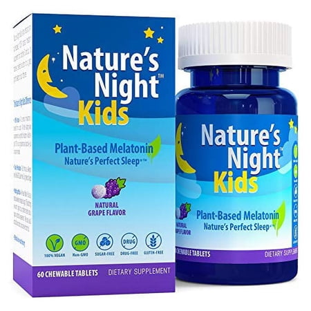 Nature's Night Kids Plant-Based Melatonin, Natural Grape Flavored, 60 Chewable Tablets