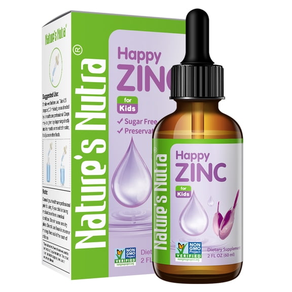 Nature's Nutra Happy Zinc, Premium Liquid Iron for Baby, Infant, Kids and Children, Chelate Zinc, High Bioavailability, NON-GMO, 2 Fl. Oz (60ml)
