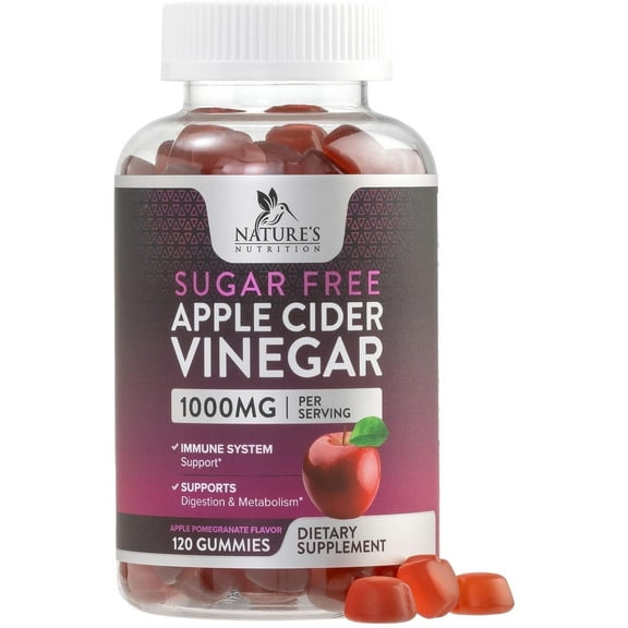 Apple Cider Vinegar Gummies for Weight Loss 1000mg - Vegan Apple Vinegar Gummy for Detox & Cleanse, ACV Supplement Pills, Vitamin B12, Sugar Free ACV Gummy, Non-GMO, Nature's Nutrition - 120 Gummies