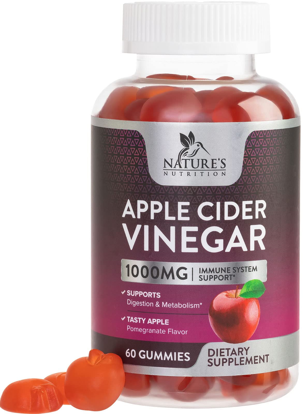 Nature's Nutrition Apple Vinegar Gummy for Weight Loss 1000mg Vegan