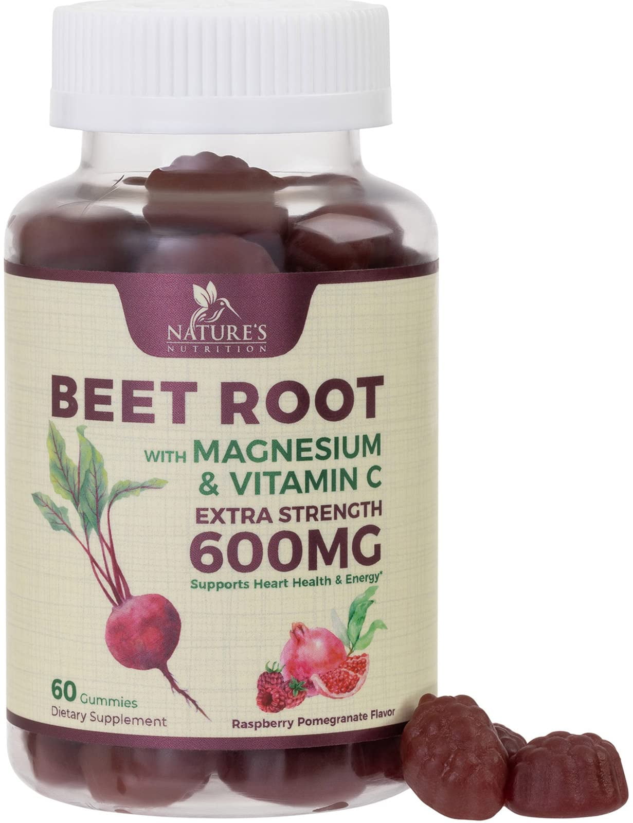 Nature's Nutrition Beet Gummies with Beetroot Energy & Heart Health Support, Nitric Oxide