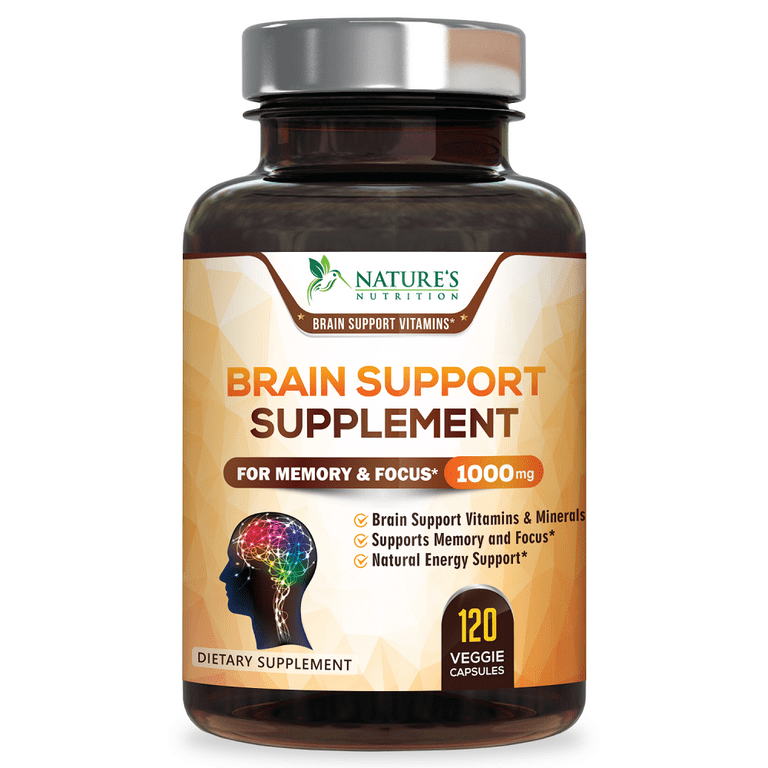 Nature's Nutrition Brain Booster Nootropic Supplement 1000mg Memory & Clarity, 120 Capsules