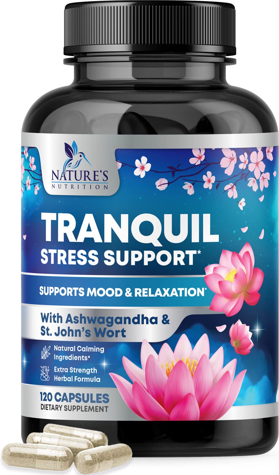 Natures Nutrition Calm And Stress Support Supplement With Magnesium Ashwagandha 5 Htp L 