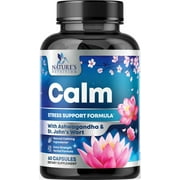 Nature's Nutrition Calm & Stress Support Supplement - with Magnesium, Ashwagandha, 5-HTP, L-Theanine, GABA - Natural Stress & Immune Support to Relax, Focus, Unwind - Vegan & Non-GMO - 60 Capsules