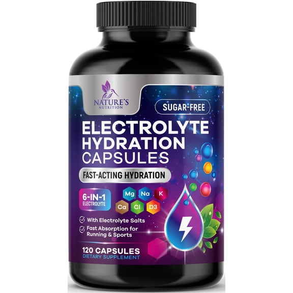 Electrolyte Salt Capsules - Keto Friendly Rehydration Recovery Supplement - Hydration with No Sugar and 6 Replacement Electrolytes: Magnesium, Sodium, Potassium, and More - USA Bottled - 120 Capsules