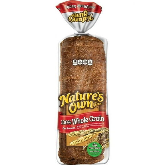 Nature's Own 100% Whole Grain Sandwich Bread 20 oz Loaf Healthy Whole Wheat Bread (Pack of 4)