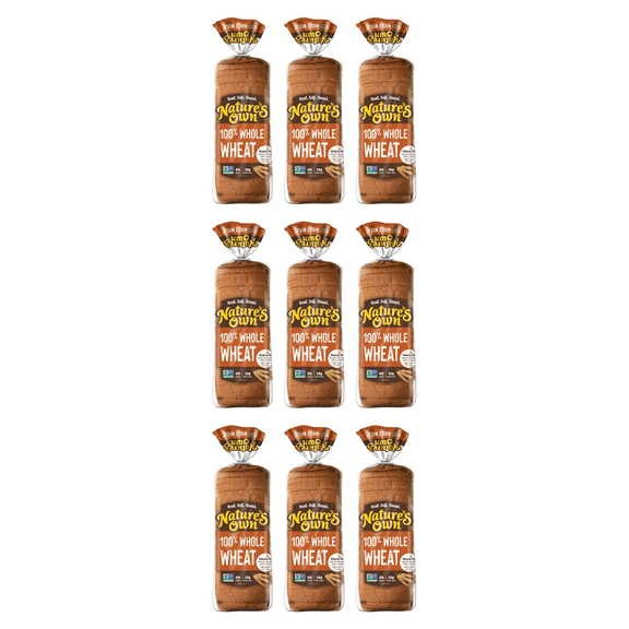 Nature's Own 100% Whole Wheat Bread Loaf, 20 oz (Pack of 9)