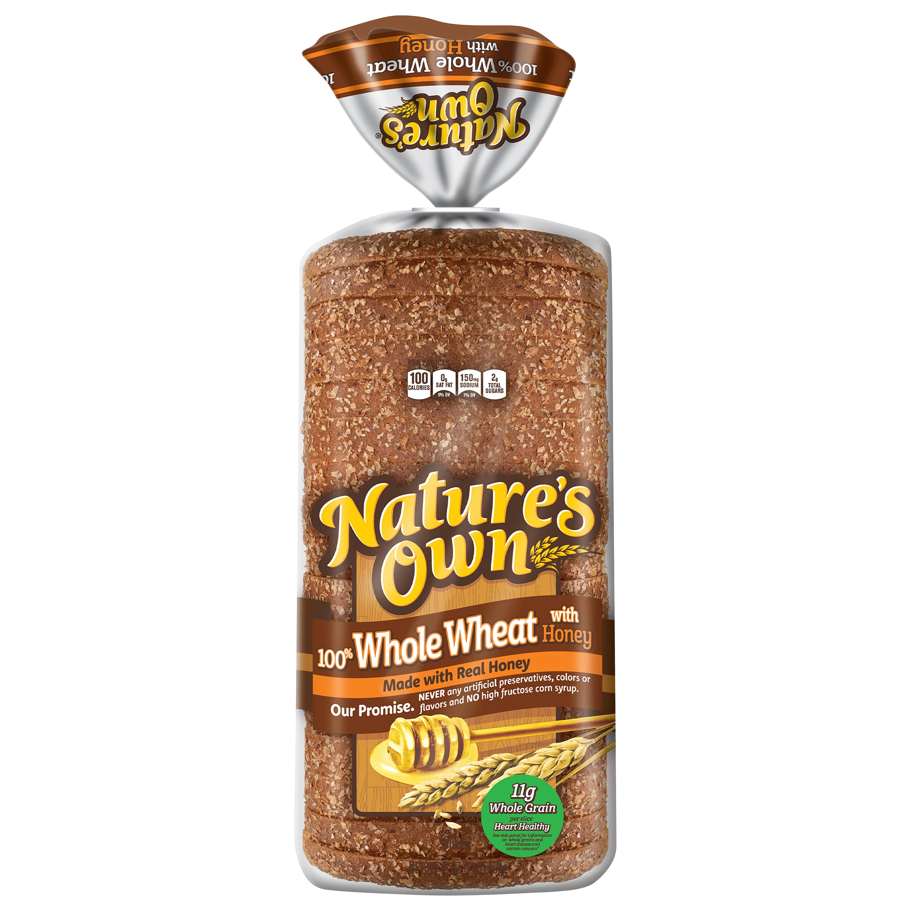 Nature's Own 100% Whole Wheat Bread with Honey, Soft Sliced Whole Grain Bread, 16 oz, Shelf-Stable