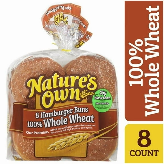 Nature's Own 100% Whole Wheat Hamburger Buns 15 oz 8 Count (Pack of 7)