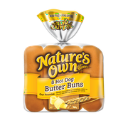 Nature's Own Hot Dog Butter Buns, Soft White Bread Hot Dog Buns, 8 Count
