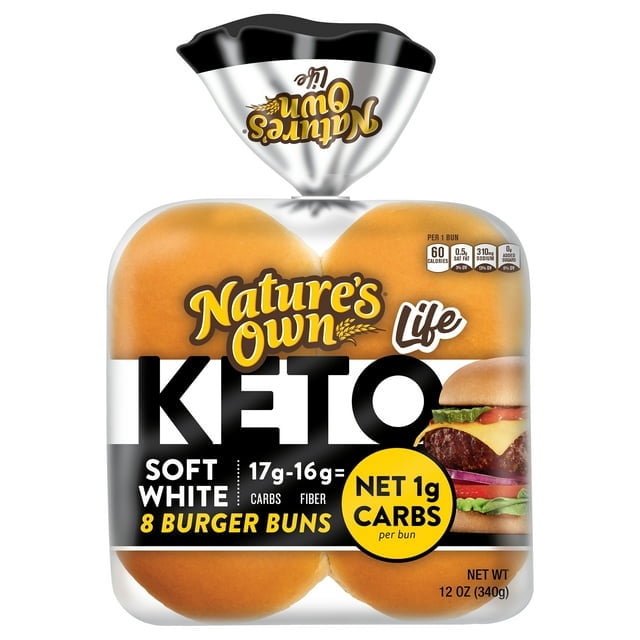 Nature's Own Life Keto Burger Buns, Keto Bread Hamburger Buns, 8 Ct, Shelf-Stable (Pack of 2)
