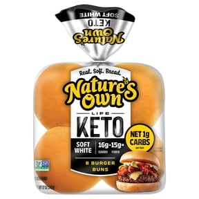 Nature's Own Life Keto Soft White Burger Buns, Keto Hamburger Buns, Keto Bread Buns, 8 Count