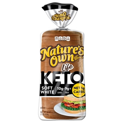 Nature's Own Life Keto Soft White Bread, Net 1 Carb Sliced White Keto Bread, 16 oz Loaf-Pack Of 4