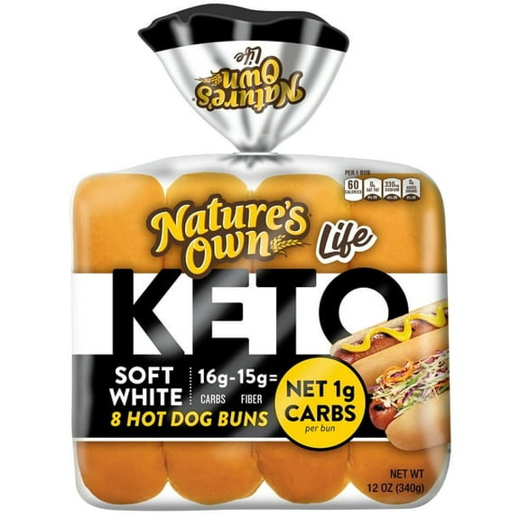 Nature's Own Life Keto Soft White Hotdog Buns, Keto Hotdog Buns, Keto Bread Buns, 8 Count (Pack of 2)