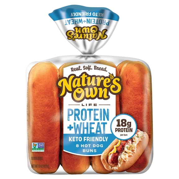 Nature's Own Life Wheat Plus Protein Hotdog Buns, 17g Protein per bun, Keto Friendly, 8 Count
