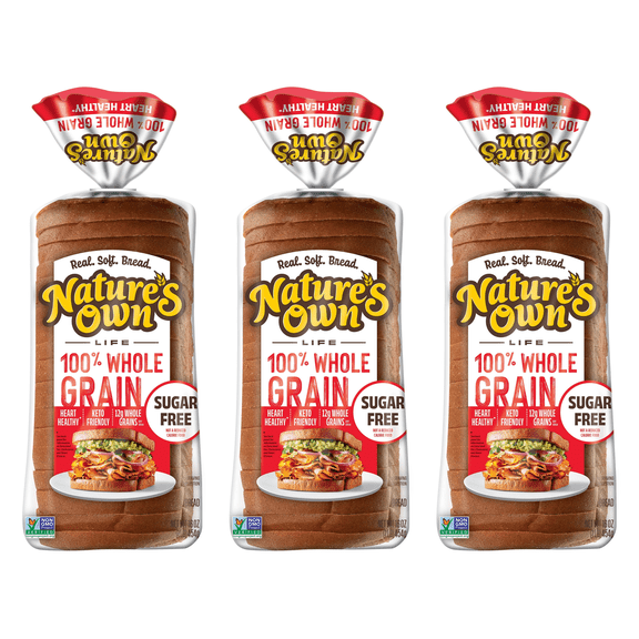 Nature's Own Life Sugar-Free 100% Whole Grain Bread Loaf, 16 oz, (Pack of 3)