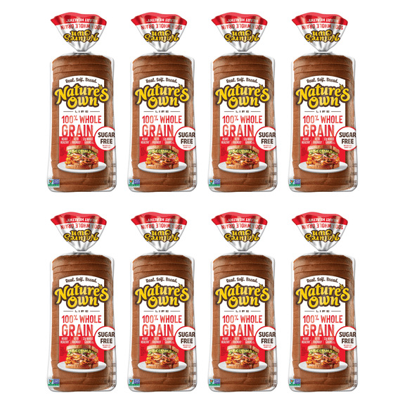Nature's Own Life Sugar-Free 100% Whole Grain Bread Loaf, 16 oz, (Pack of 8)