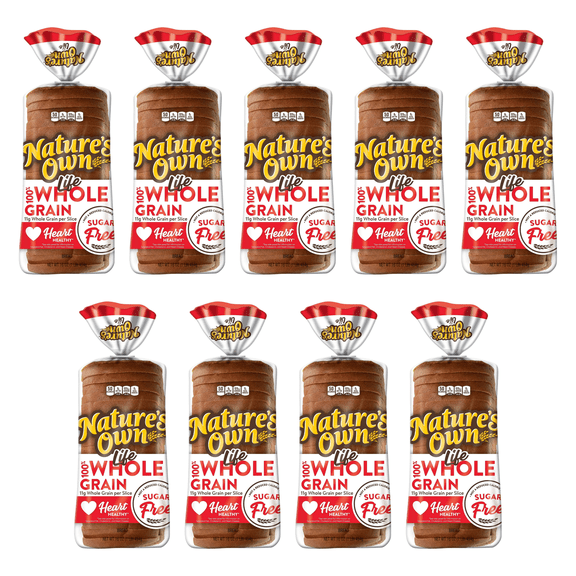 Nature's Own Life Sugar-Free 100% Whole Grain Bread Loaf, 16 oz, (Pack of 9)