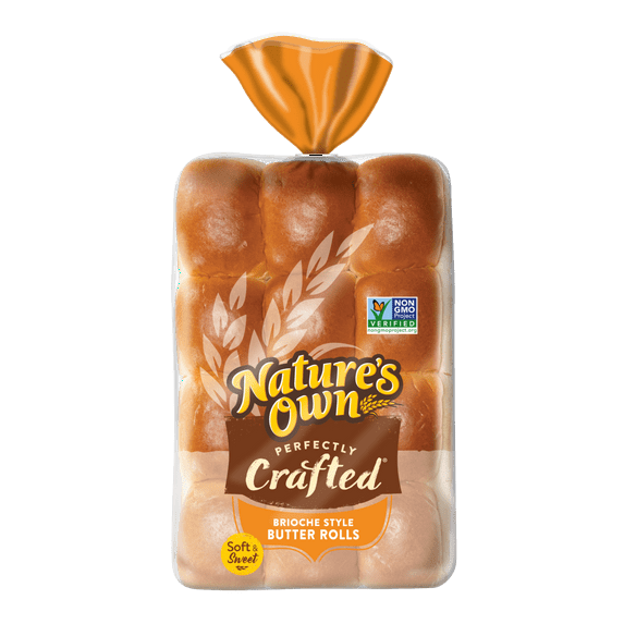Nature's Own Perfectly Crafted Brioche Style Butter Rolls, Non-GMO Rolls, 12 Count, Shelf-Stable, 12 oz