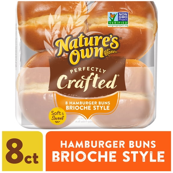 Nature's Own Perfectly Crafted Brioche Style Hamburger Buns, Non-GMO Hamburger Buns, 8 Count