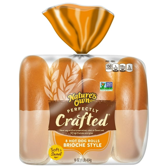 Nature's Own Perfectly Crafted Brioche Style Hot Dog Buns, 16 oz, (Pack of 2)