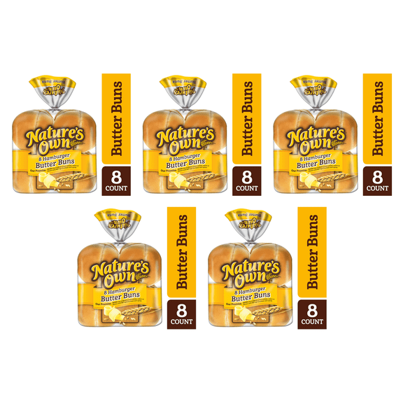 Nature's Own White Hamburger Butter Buns, 16 oz, (Pack of 5)