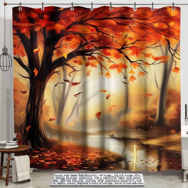 Nature's Palette: Autumn Tree Shower Curtain Vibrant red orange brown ...