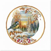 "Nature's Palette: Great Tit Delight Cross Stitch Kit - 11" x 11" - 14 ct. White AIDA - 25 Vibrant Colors"