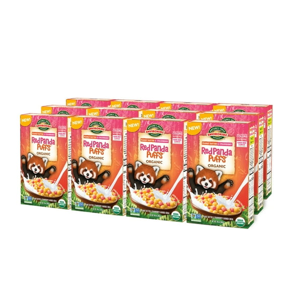 EnviroKidz Organic Red Panda Puffs Cereal, 10 oz (Pack of 12), Peanut Butter & Strawberry, Gluten Free, Non-GMO, by Nature's Path