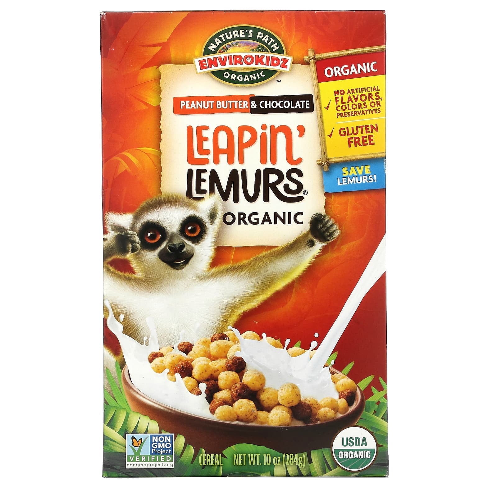 Nature's Path, Envirokidz Organic, Leapin' Lemurs Cereal, Peanut Butter & Chocolate, 10 oz (284 g) Pack of 3