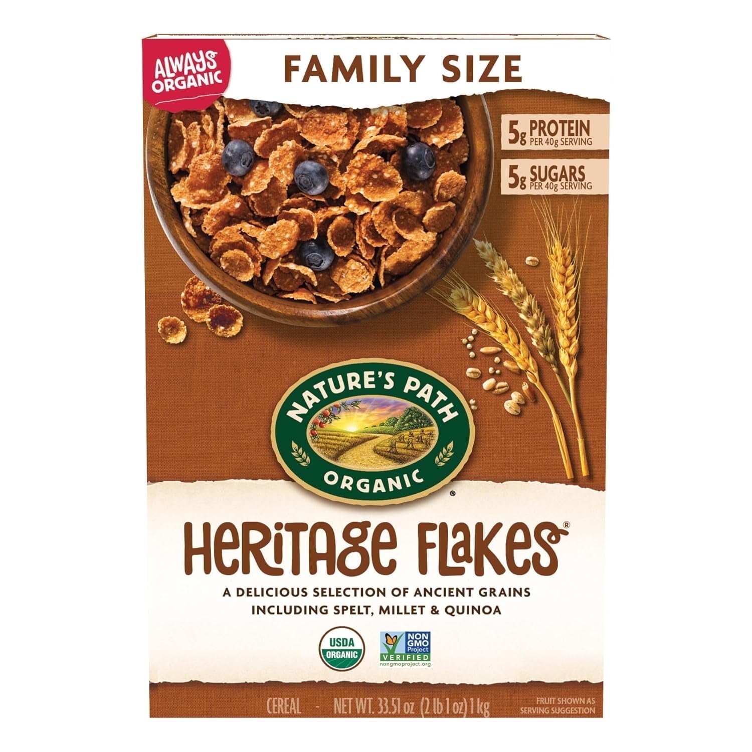Nature's Path Heritage Flakes Organic Cereal 33.5 oz Pack of 3
